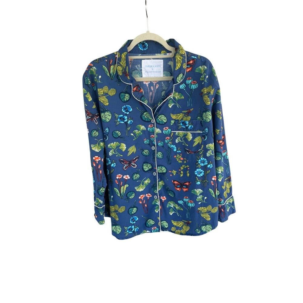 J McLaughlin x Printfresh Pajama Top Floral Size M Blue Organic Cotton Lounge